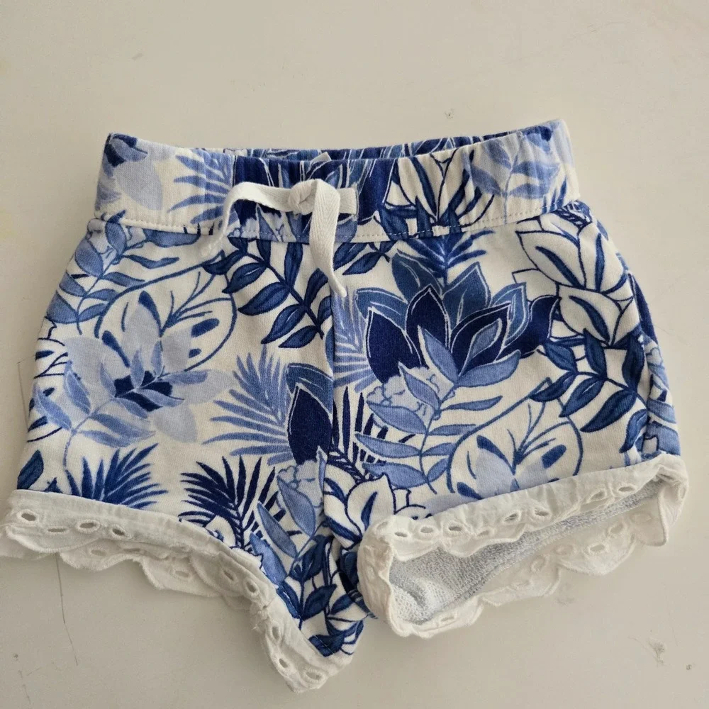 Janie and Jack Tropical Floral French Terry Shorts Set‎ Eyelet Trim 6-12 Months